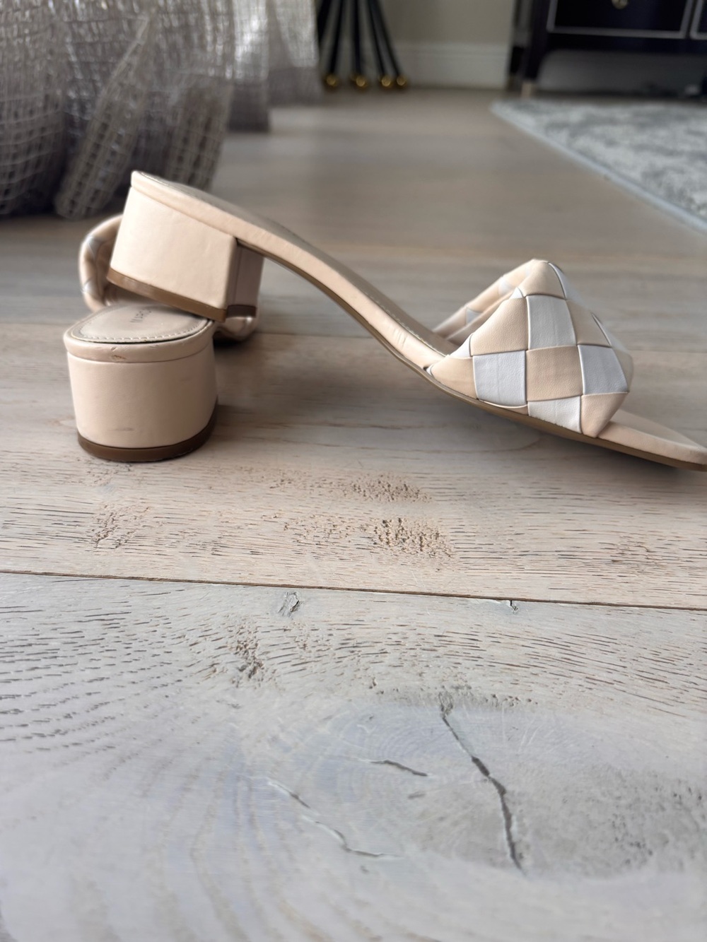 Marc Fisher Two-Tone Cream Woven Slide Mules